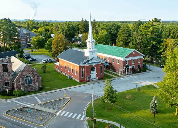 Aerial View of a Church in Swanton Vermont